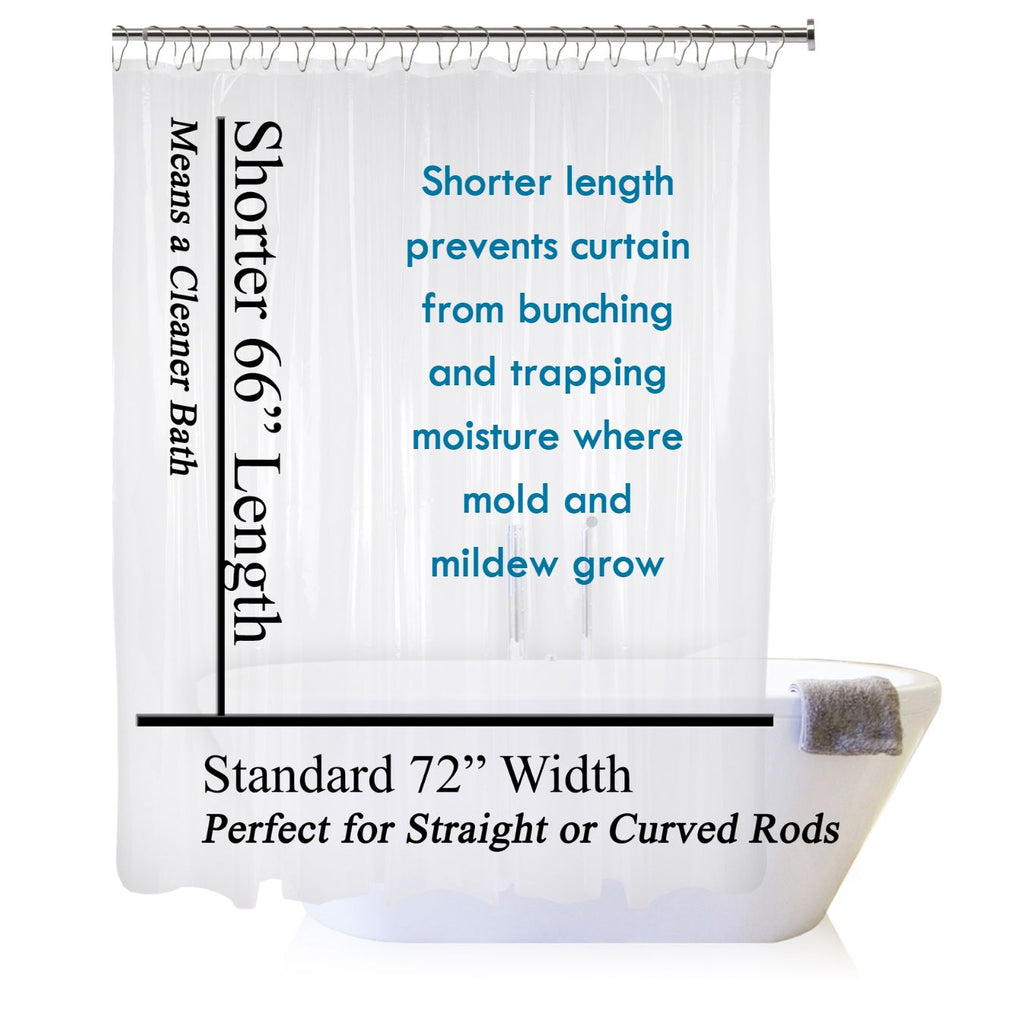 "SHORT CUT"  Shower Liner - 6" Shorter To Prevent Water From Pooling And Growing Mold On The Floor Of Your Tub
