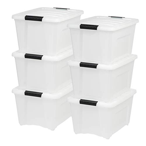IRIS USA TB-28 32 Quart Stack & Pull Box, Multi-Purpose Storage Bin, 6 Pack, Pearl
