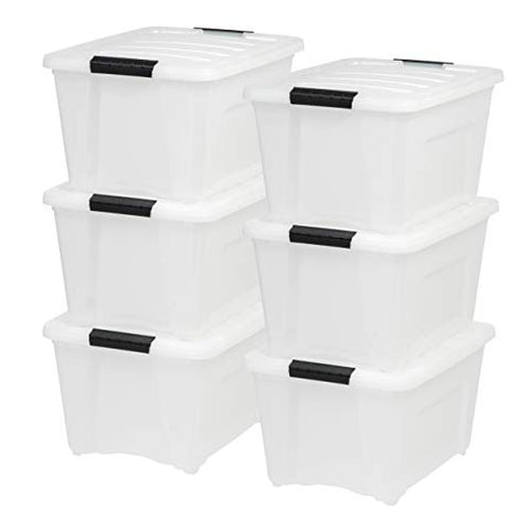 IRIS USA TB-28 32 Quart Stack & Pull Box, Multi-Purpose Storage Bin, 6 Pack, Pearl