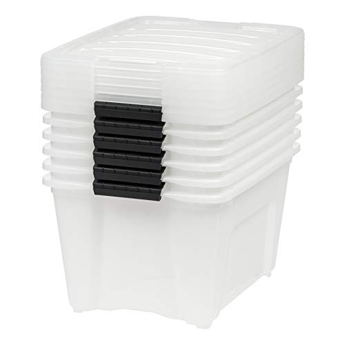 IRIS USA TB-28 32 Quart Stack & Pull Box, Multi-Purpose Storage Bin, 6 Pack, Pearl