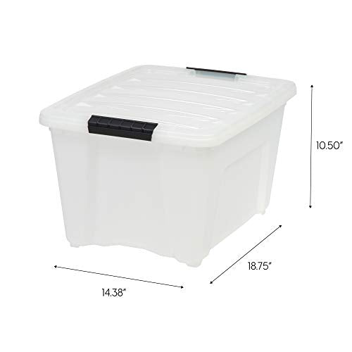IRIS USA TB-28 32 Quart Stack & Pull Box, Multi-Purpose Storage Bin, 6 Pack, Pearl