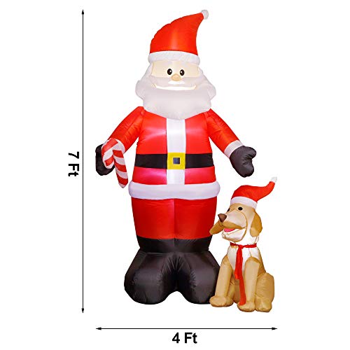 Twinkle Star Christmas 7FT Inflatables Lighted Santa Claus with Dog, Blow Up Cute Indoor Outdoor Xmas Decor Lawn Yard Garden Decorations