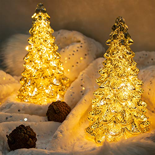 Christmas Tree Figurine with Timer Set of 3 Holiday Mercury Glass Christmas Decoration