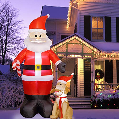 Twinkle Star Christmas 7FT Inflatables Lighted Santa Claus with Dog, Blow Up Cute Indoor Outdoor Xmas Decor Lawn Yard Garden Decorations