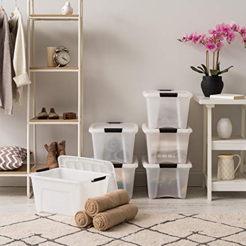 IRIS USA TB-28 32 Quart Stack & Pull Box, Multi-Purpose Storage Bin, 6 Pack, Pearl