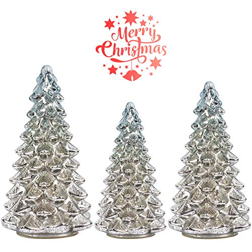 Christmas Tree Figurine with Timer Set of 3 Holiday Mercury Glass Christmas Decoration