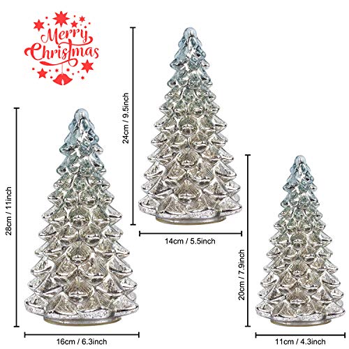 Christmas Tree Figurine with Timer Set of 3 Holiday Mercury Glass Christmas Decoration