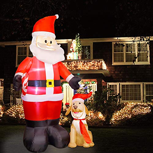 Twinkle Star Christmas 7FT Inflatables Lighted Santa Claus with Dog, Blow Up Cute Indoor Outdoor Xmas Decor Lawn Yard Garden Decorations