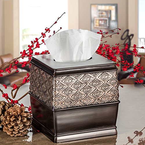 Creative Scents Dublin 6-Piece Bathroom Accessories Set, Includes Decorative Soap Dispenser, Soap Dish, Tumbler, Toothbrush Holder, Tissue Box Cover and Toilet Bowl Brush (Brown)