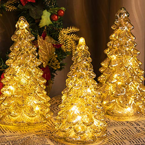 Christmas Tree Figurine with Timer Set of 3 Holiday Mercury Glass Christmas Decoration
