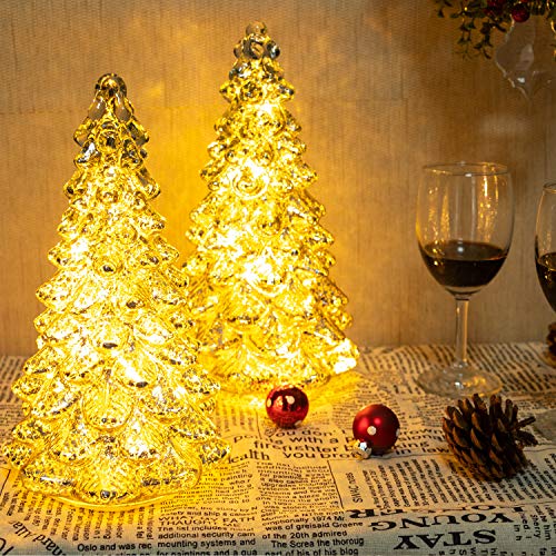 Christmas Tree Figurine with Timer Set of 3 Holiday Mercury Glass Christmas Decoration