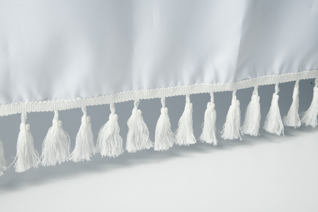 Gray and White Boho Fringe Shower Curtain