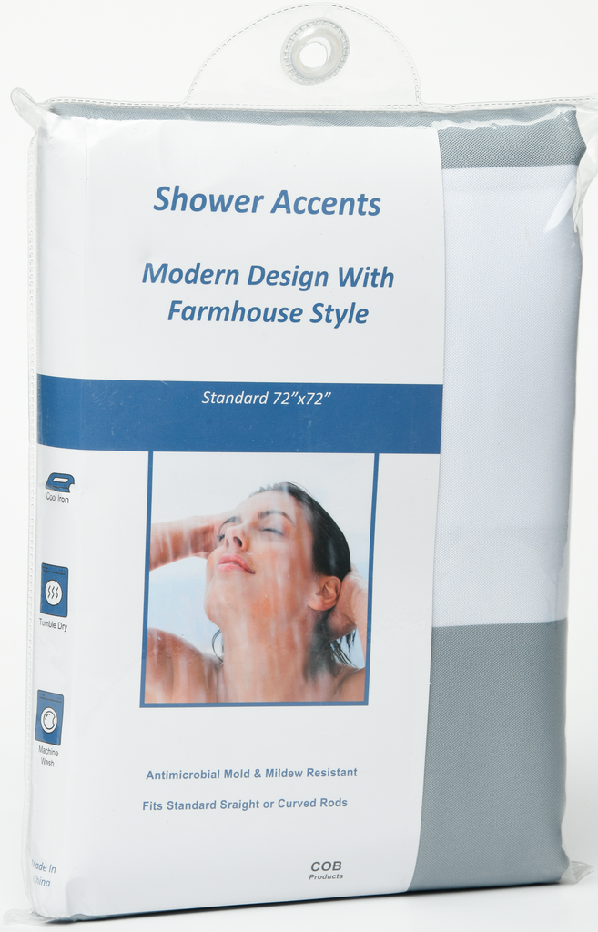 Gray and White Boho Fringe Shower Curtain