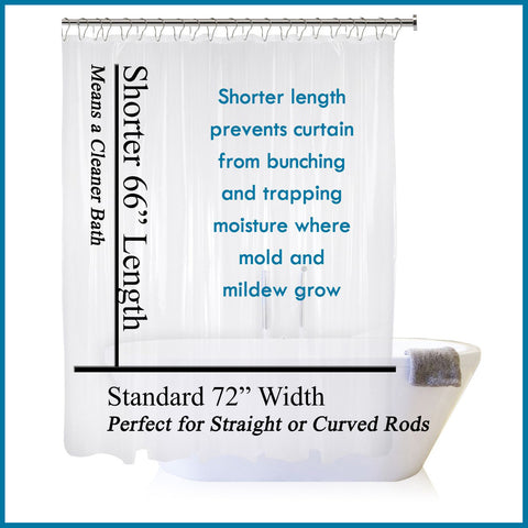"SHORT CUT"  Shower Liner - 6" Shorter To Prevent Water From Pooling And Growing Mold On The Floor Of Your Tub