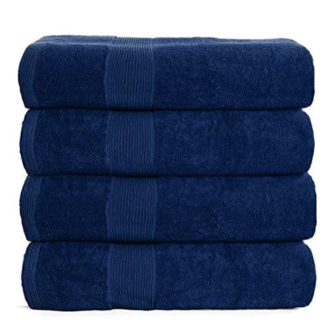 Ultra Soft Highly Absorbent Machine Washable Hotel Spa Quality Bath Towels for Bathroom, 4 Bath Towels Navy Blue Elvana Home 4 Pack Bath Towel Set 27x54, 100% Ring Spun Cotton,