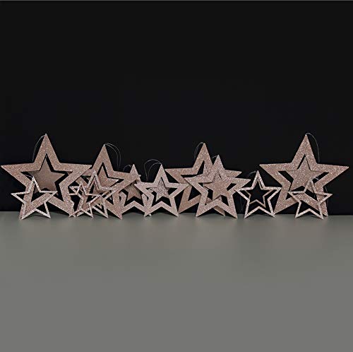 Holiday 3D Champagne Gold Star Garland and Twinkle Little Star Cutout Hanging Decoration