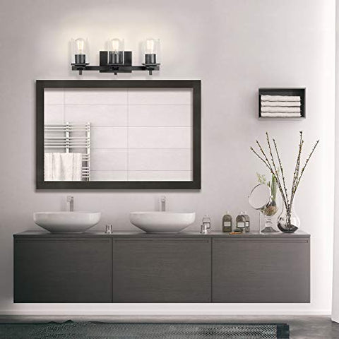 Globe Electric 51634 Dakota 5-Piece All-in-One Bathroom Set 3 Vanity Light with Seeded Glass Shades, Bar, Toilet Paper Holder, Towel Ring, Robe Hook, Matte Black