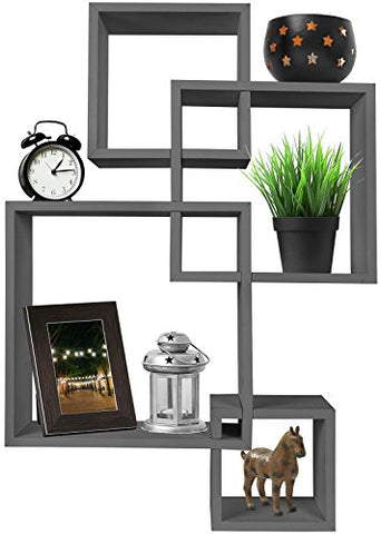 4 Cube Intersecting Wall Mounted Floating Shelves Gray Finish Greenco
