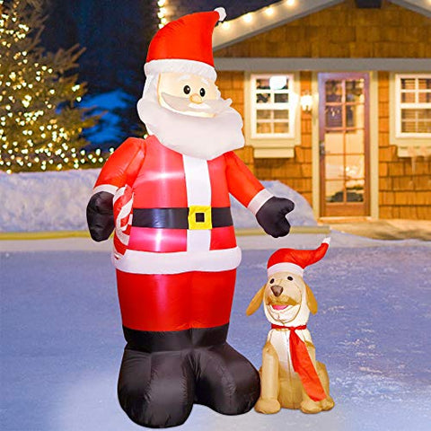 Twinkle Star Christmas 7FT Inflatables Lighted Santa Claus with Dog, Blow Up Cute Indoor Outdoor Xmas Decor Lawn Yard Garden Decorations