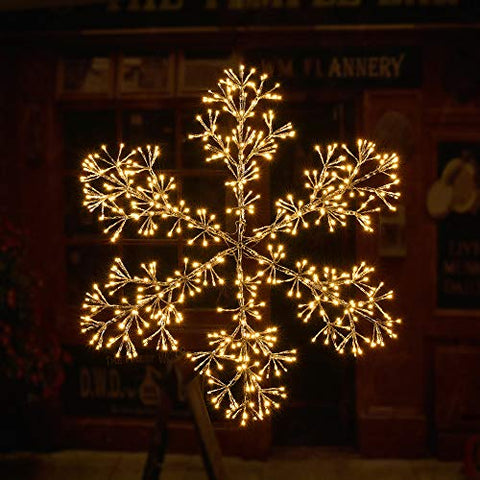 Holiday Led Starburst Snowflake Light, Twinkle and Warm White Lights, Silver Finish