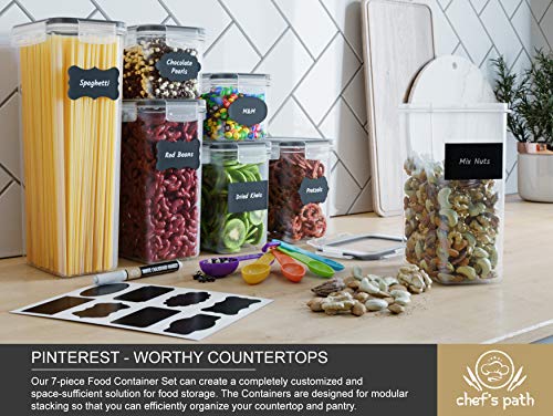Chef's Path Airtight Food Storage Container Set - 24 PC - Kitchen & Pantry Organization - BPA-Free - Plastic Canisters with Durable Lids Ideal for Cereal, Flour & Sugar - Labels, Marker & Spoon Set