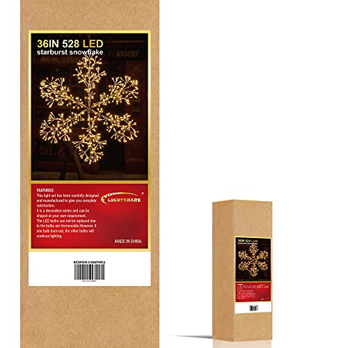 Holiday Led Starburst Snowflake Light, Twinkle and Warm White Lights, Silver Finish