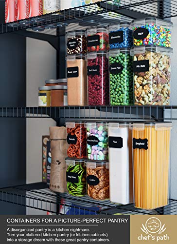 Chef's Path Airtight Food Storage Container Set - 24 PC - Kitchen & Pantry Organization - BPA-Free - Plastic Canisters with Durable Lids Ideal for Cereal, Flour & Sugar - Labels, Marker & Spoon Set