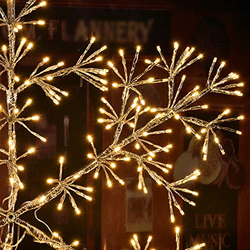 Holiday Led Starburst Snowflake Light, Twinkle and Warm White Lights, Silver Finish