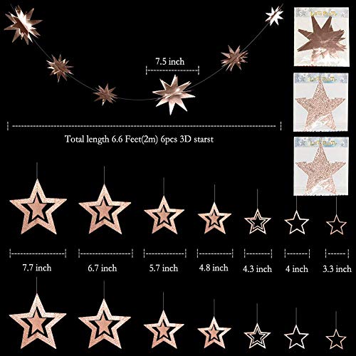 Holiday 3D Champagne Gold Star Garland and Twinkle Little Star Cutout Hanging Decoration